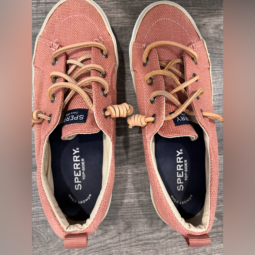 Sperry Coral Canvas Boat Shoes with Tan Laces - Picture 3 of 8